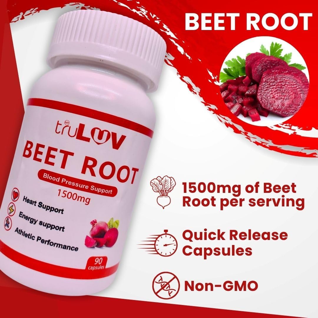 Beet Root Capsules 1500mg - 90 Count, Promotes Overall Health and Wellness