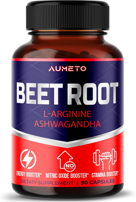 Beet Root Capsules with Ashwagandha for Improved Blood Flow, Energy, and Endurance - 90 Count