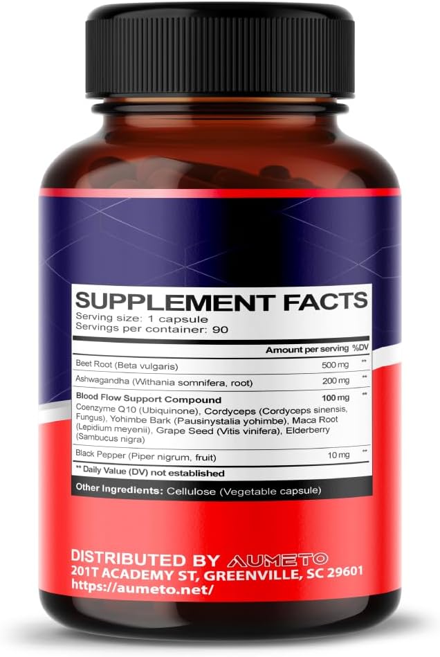 Beet Root Capsules with Ashwagandha for Improved Blood Flow, Energy, and Endurance - 90 Count