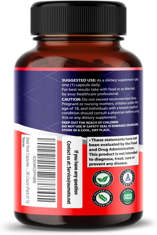 Beet Root Capsules with Ashwagandha for Improved Blood Flow, Energy, and Endurance - 90 Count