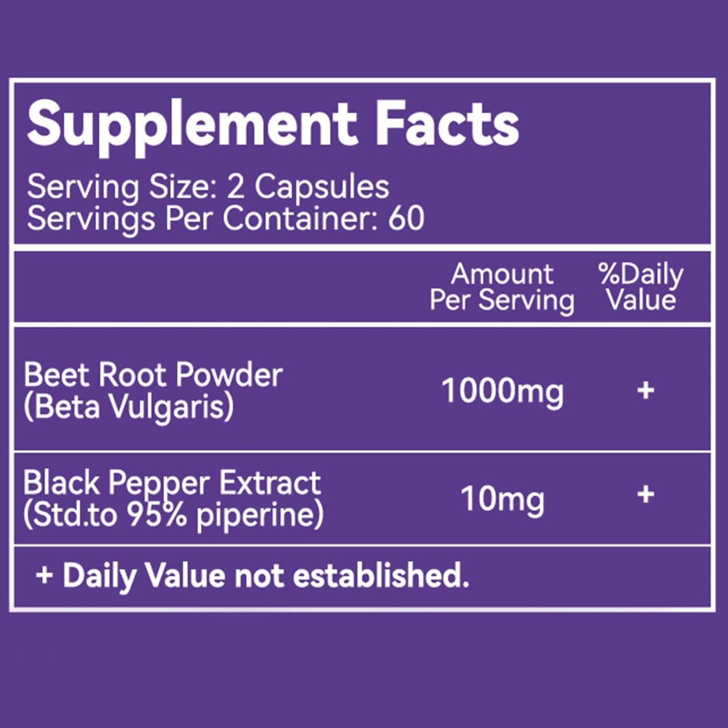 Beet Root Capsules with Black Pepper Extract - 1000mg Per Serving, Supports Nitric Oxide Production & Blood Pressure - 120 Vegan Capsules