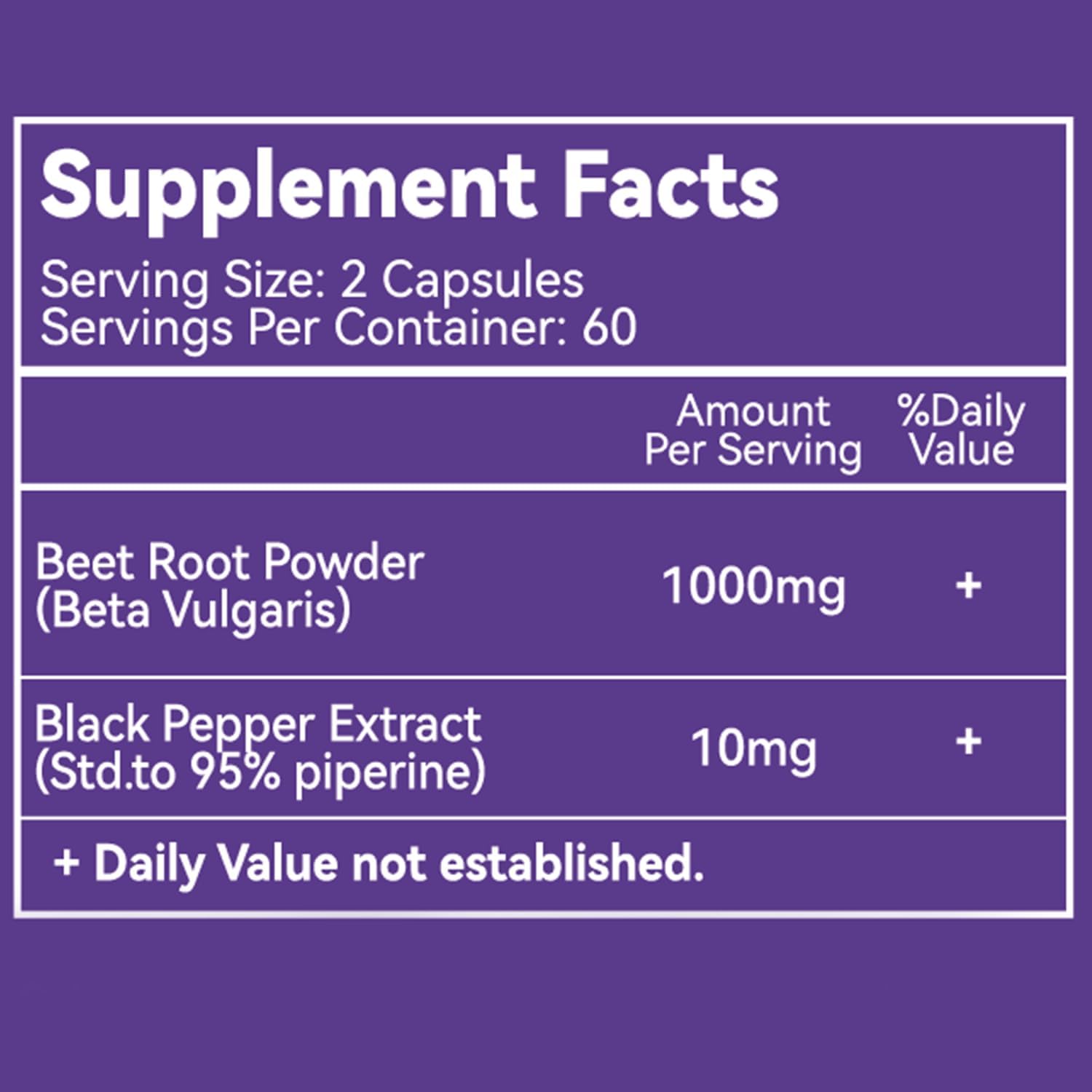 Beet Root Capsules with Black Pepper Extract - 1000mg Per Serving, Supports Nitric Oxide Production & Blood Pressure - 120 Vegan Capsules