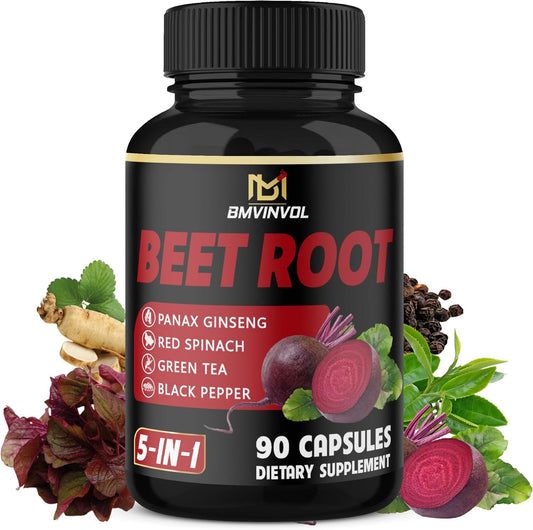 Beet Root Capsules with Green Tea, Red Spinach, Ginseng, Black Pepper - 90 Count - 3 Month Supply - BoostGo Australia