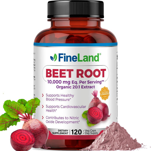 Beet Root Extract Capsules 10,000 mg Equivalent, 20x Full Spectrum, Extra Strength for Cardiovascular & Athletic Support, 120 Vegan Pills
