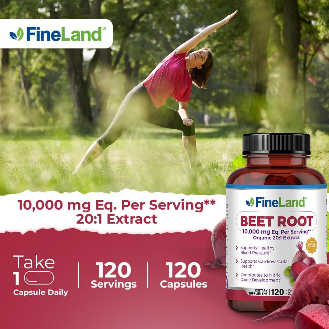 Beet Root Extract Capsules 10,000 mg Equivalent, 20x Full Spectrum, Extra Strength for Cardiovascular & Athletic Support, 120 Vegan Pills