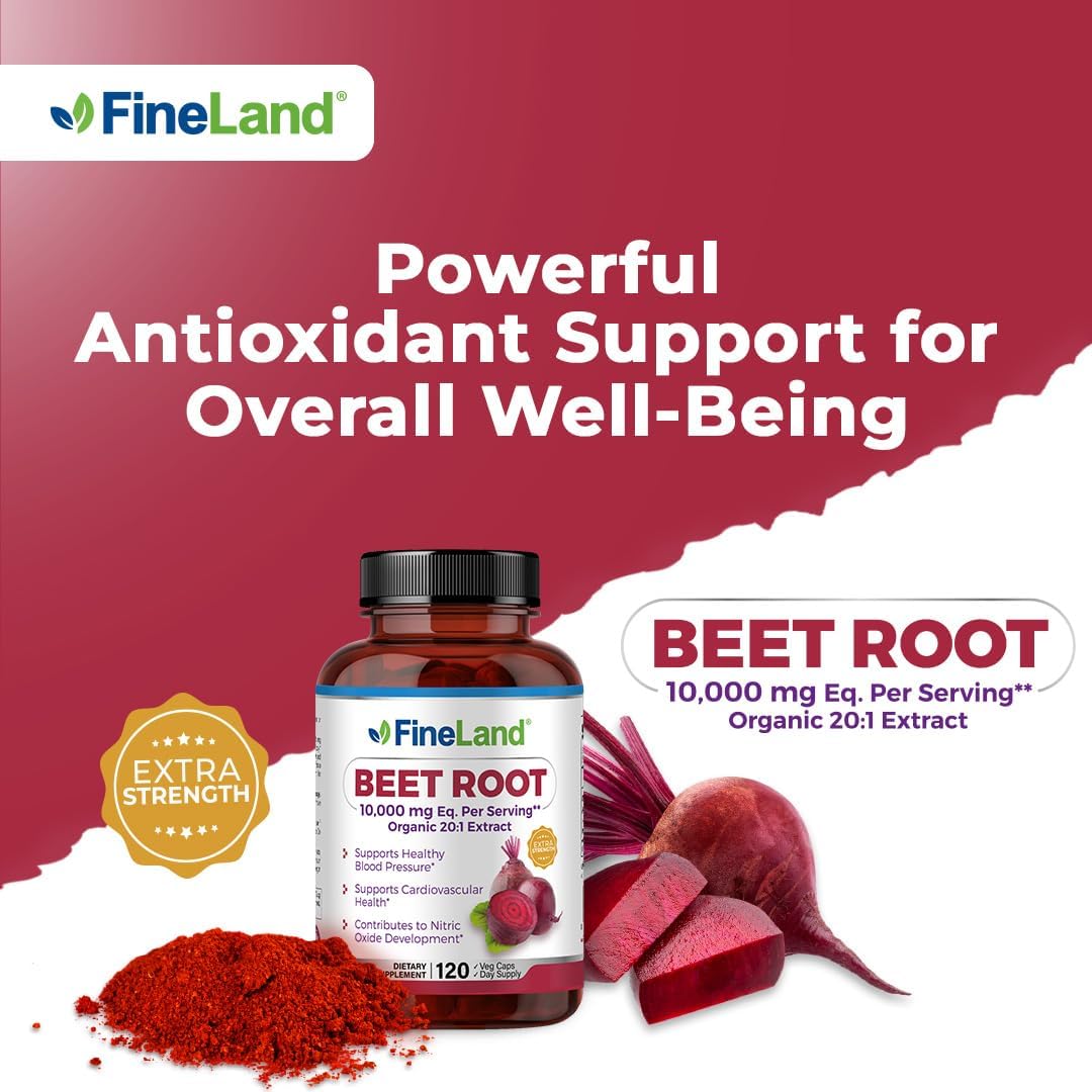 Beet Root Extract Capsules 10,000 mg Equivalent, 20x Full Spectrum, Extra Strength for Cardiovascular & Athletic Support, 120 Vegan Pills