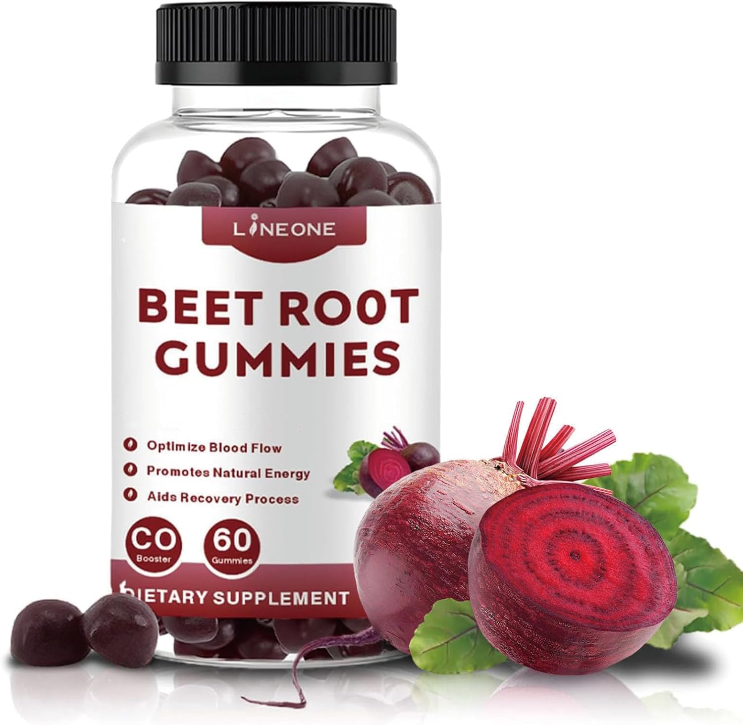Beet Root Gummies with Nitric Oxide - Berry Flavor, 1000mg, Grape Seed, B12 - 60 Count