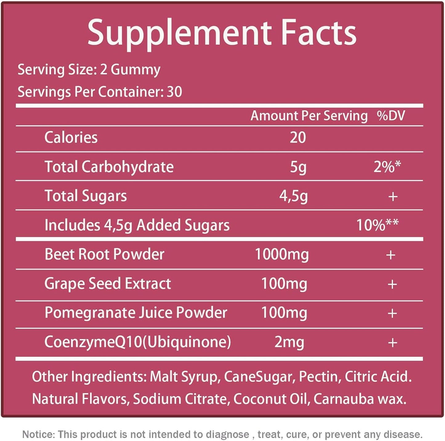 Beet Root Gummies with Nitric Oxide - Berry Flavor, 1000mg, Grape Seed, B12 - 60 Count