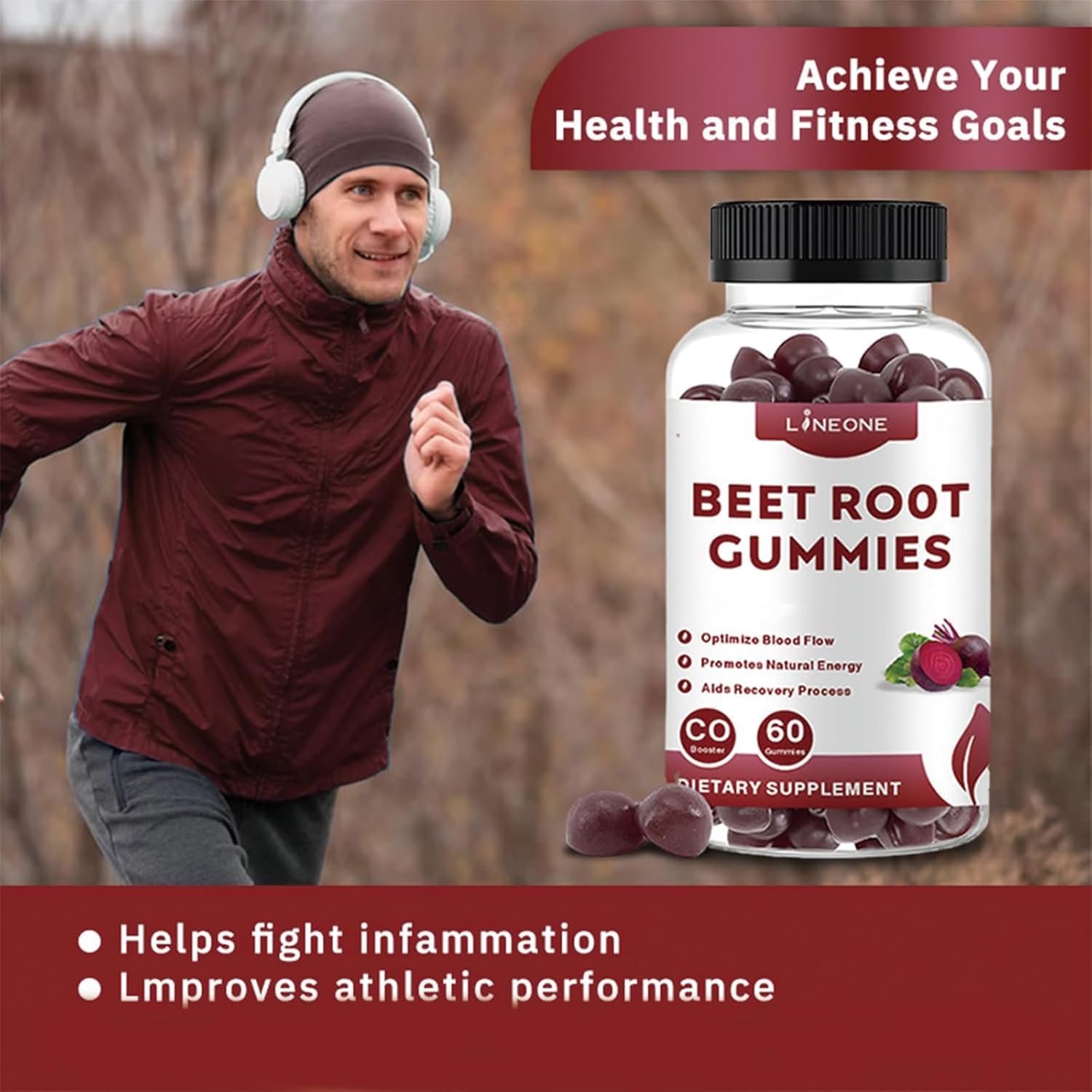 Beet Root Gummies with Nitric Oxide - Berry Flavor, 1000mg, Grape Seed, B12 - 60 Count
