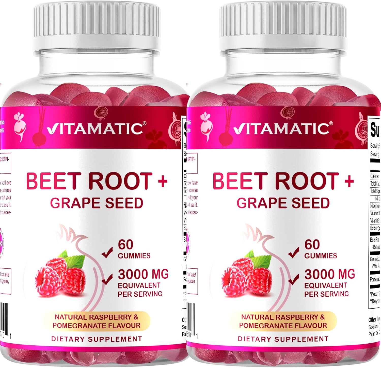 Beet Root Gummies with Vitamin B6, B12, Grape Seed, Pomegranate - 5:1 Extract, 400mg - 120 Gummies (2 Pack)