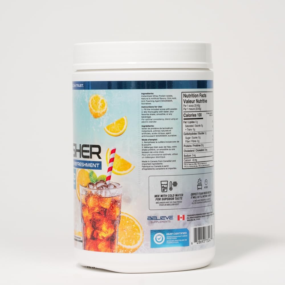 Believe Supplements Protein Refresher: Lemon Iced Tea Whey Protein Powder (25 Servings) for Fitness & Bodybuilding