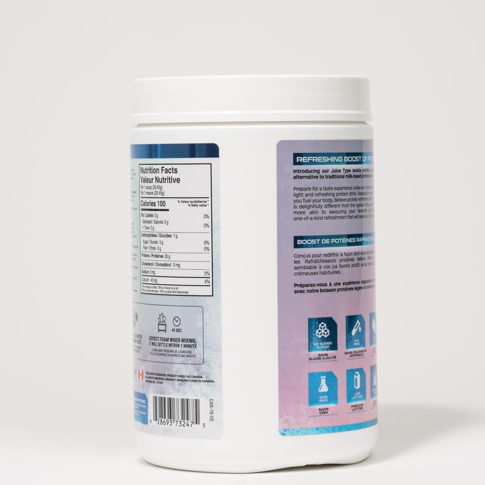 Believe Supplements Protein Refresher: Lemon Iced Tea Whey Protein Powder (25 Servings) for Fitness & Bodybuilding
