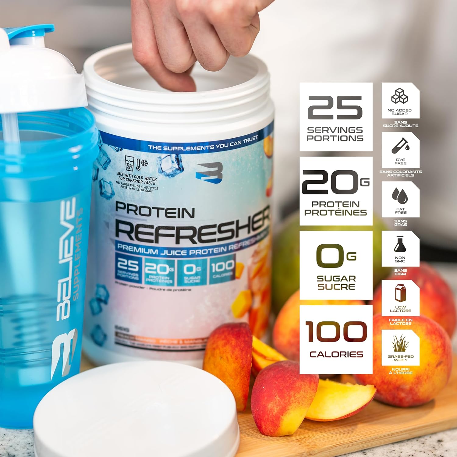 Believe Supplements Protein Refresher: Lemon Iced Tea Whey Protein Powder (25 Servings) for Fitness & Bodybuilding