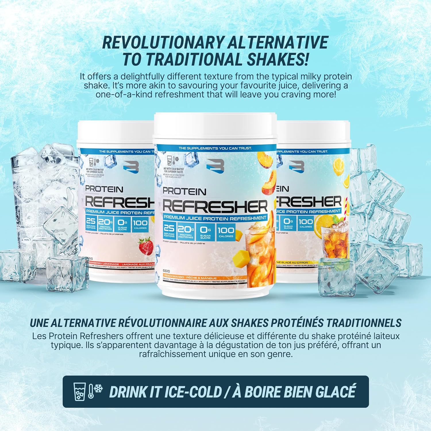 Believe Supplements Protein Refresher: Lemon Iced Tea Whey Protein Powder (25 Servings) for Fitness & Bodybuilding