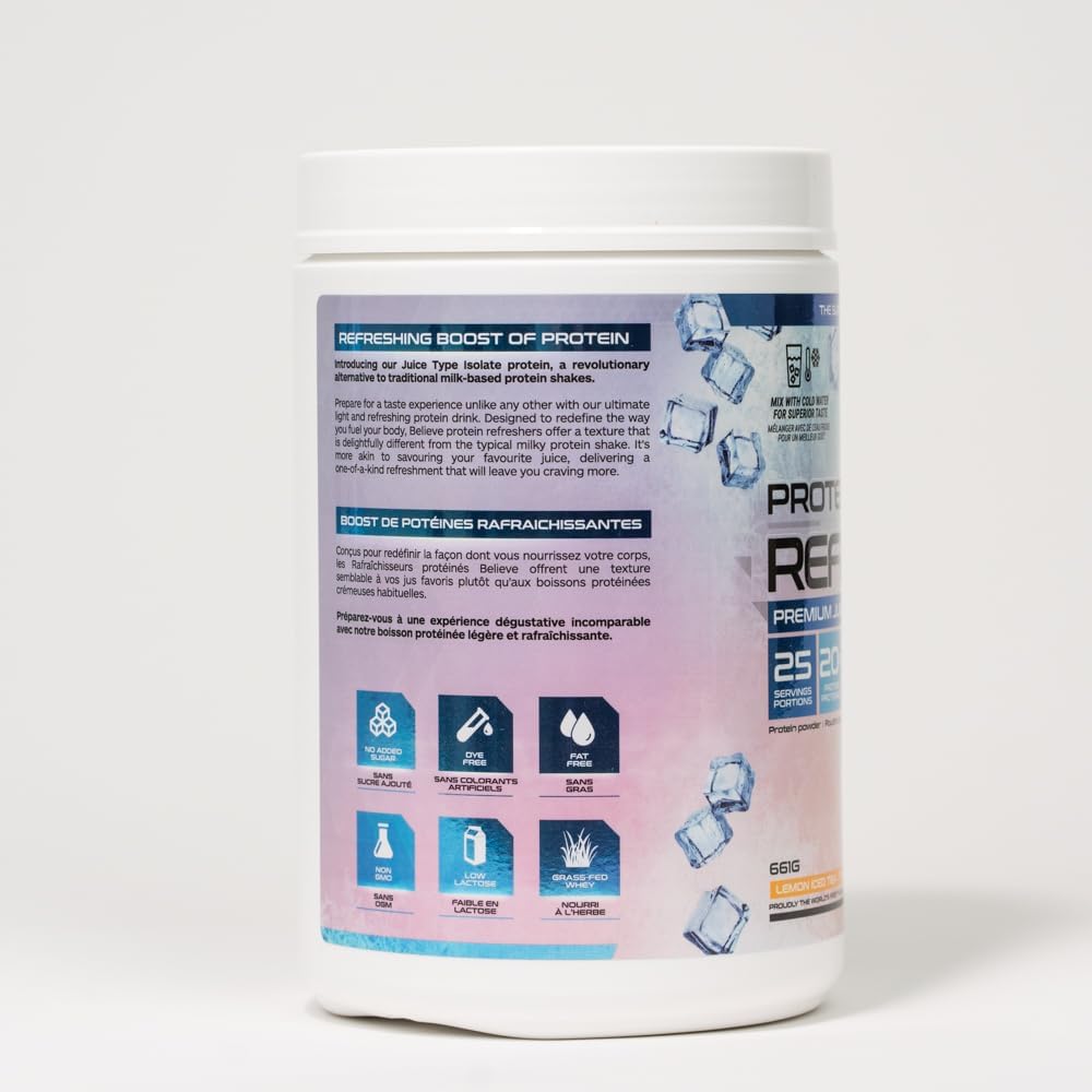 Believe Supplements Protein Refresher: Lemon Iced Tea Whey Protein Powder (25 Servings) for Fitness & Bodybuilding