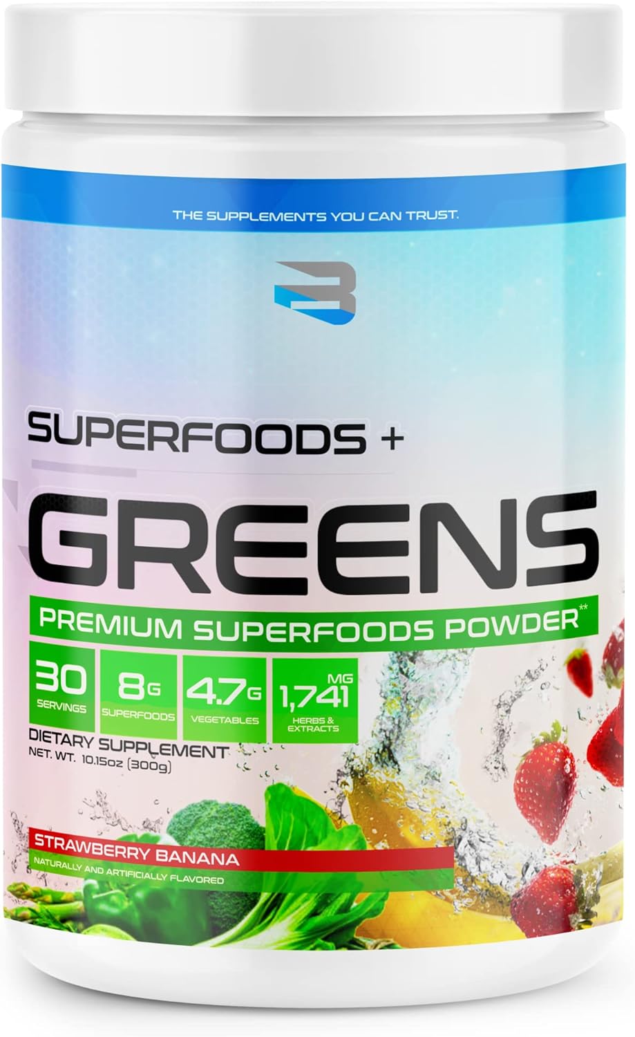 Believe Supplements Strawberry Banana Superfoods + Greens Blend - Natural Energy & Immune Support