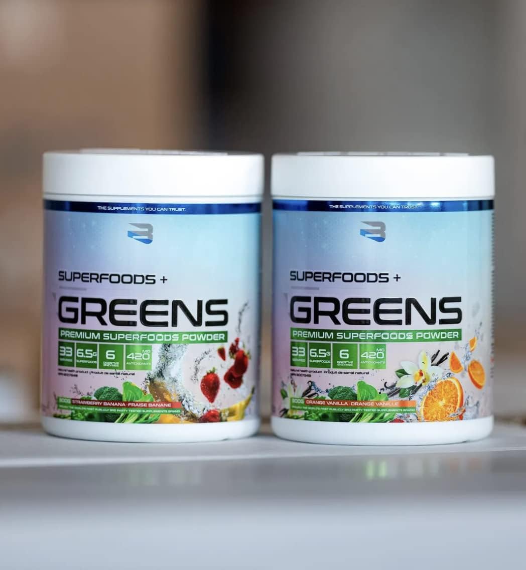 Believe Supplements Strawberry Banana Superfoods + Greens Blend - Natural Energy & Immune Support