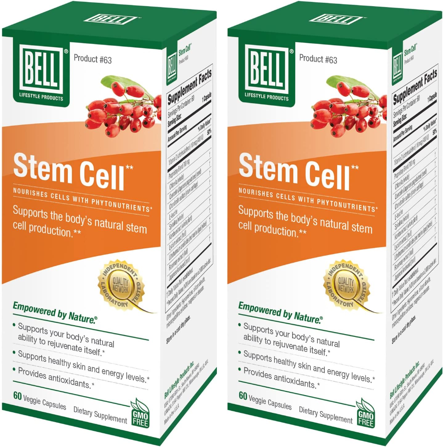 Bell Stem Cell Supplements - Promotes Natural Cell Regeneration & Tissue Rejuvenation | 2-Pack Celulas Madres | 60 Capsules