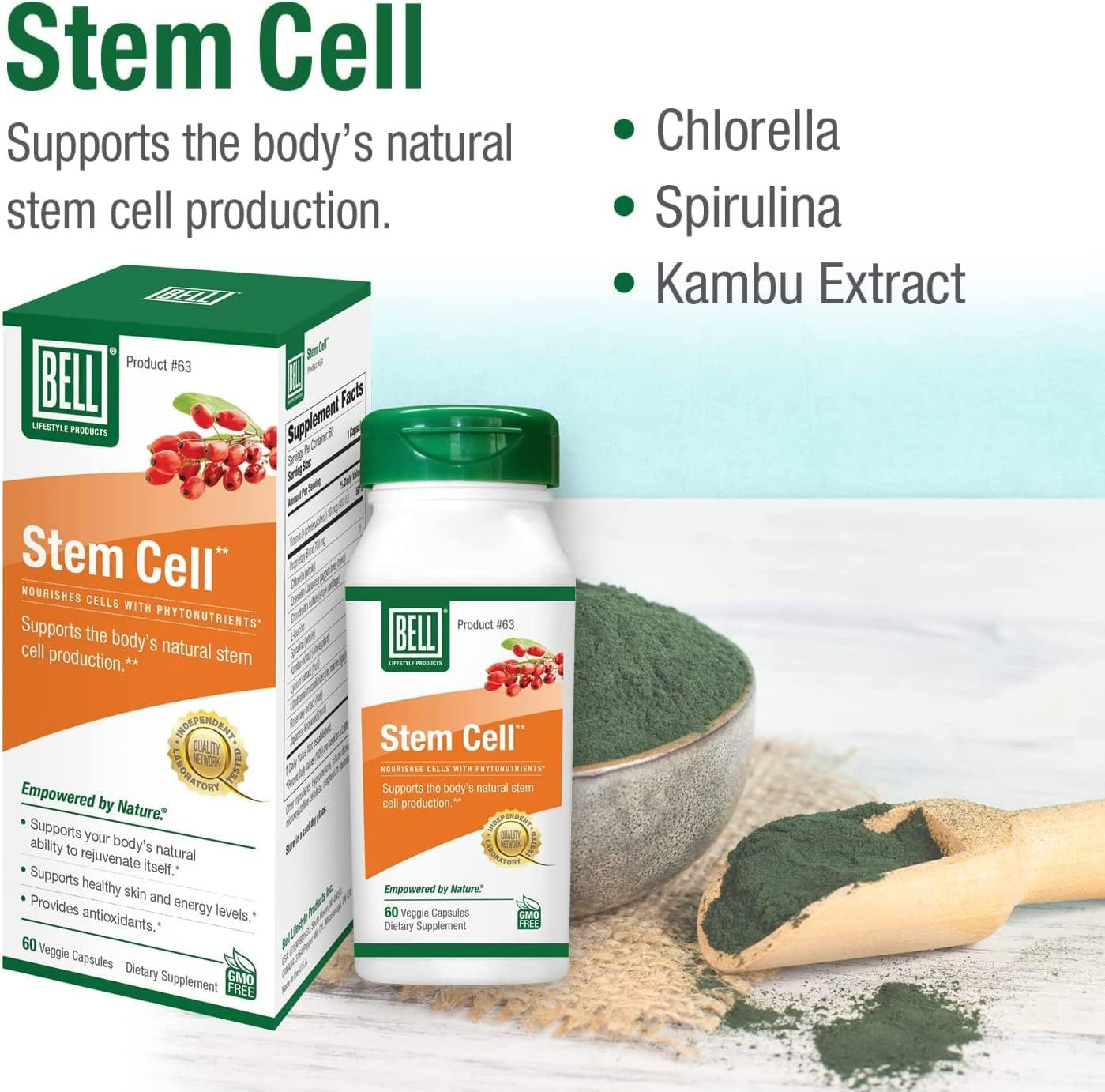 Bell Stem Cell Supplements - Promotes Natural Cell Regeneration & Tissue Rejuvenation | 2-Pack Celulas Madres | 60 Capsules
