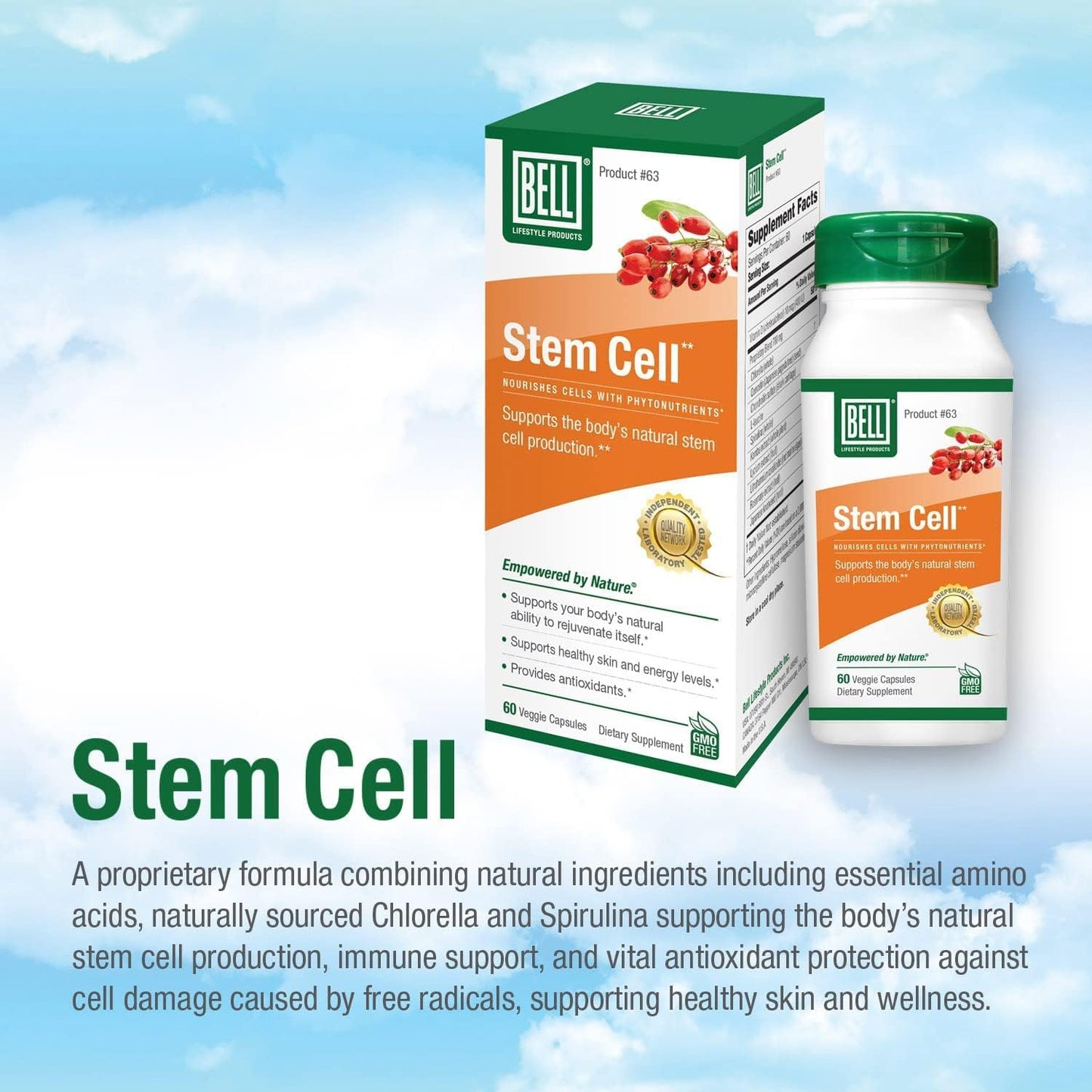 Bell Stem Cell Supplements - Promotes Natural Cell Regeneration & Tissue Rejuvenation | 2-Pack Celulas Madres | 60 Capsules