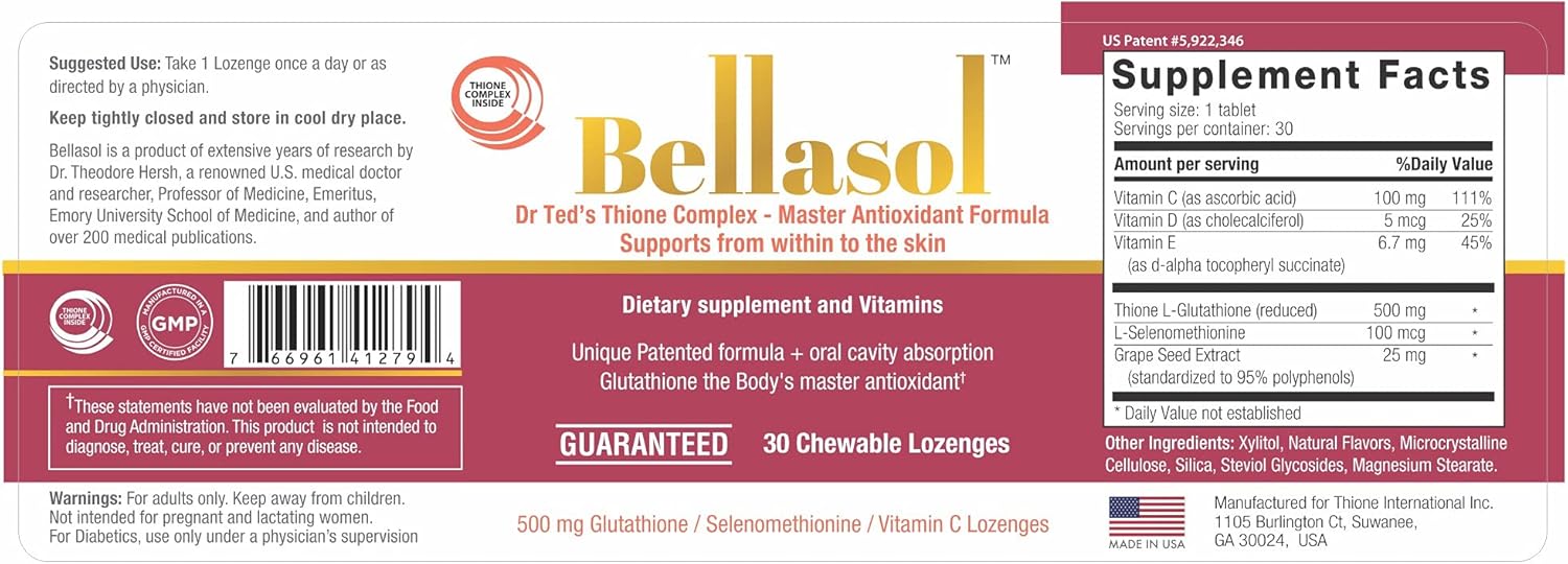 Bellasol Glutathione Lozenges with Antioxidants for Immunity, Liver Health, and Skin Brightening