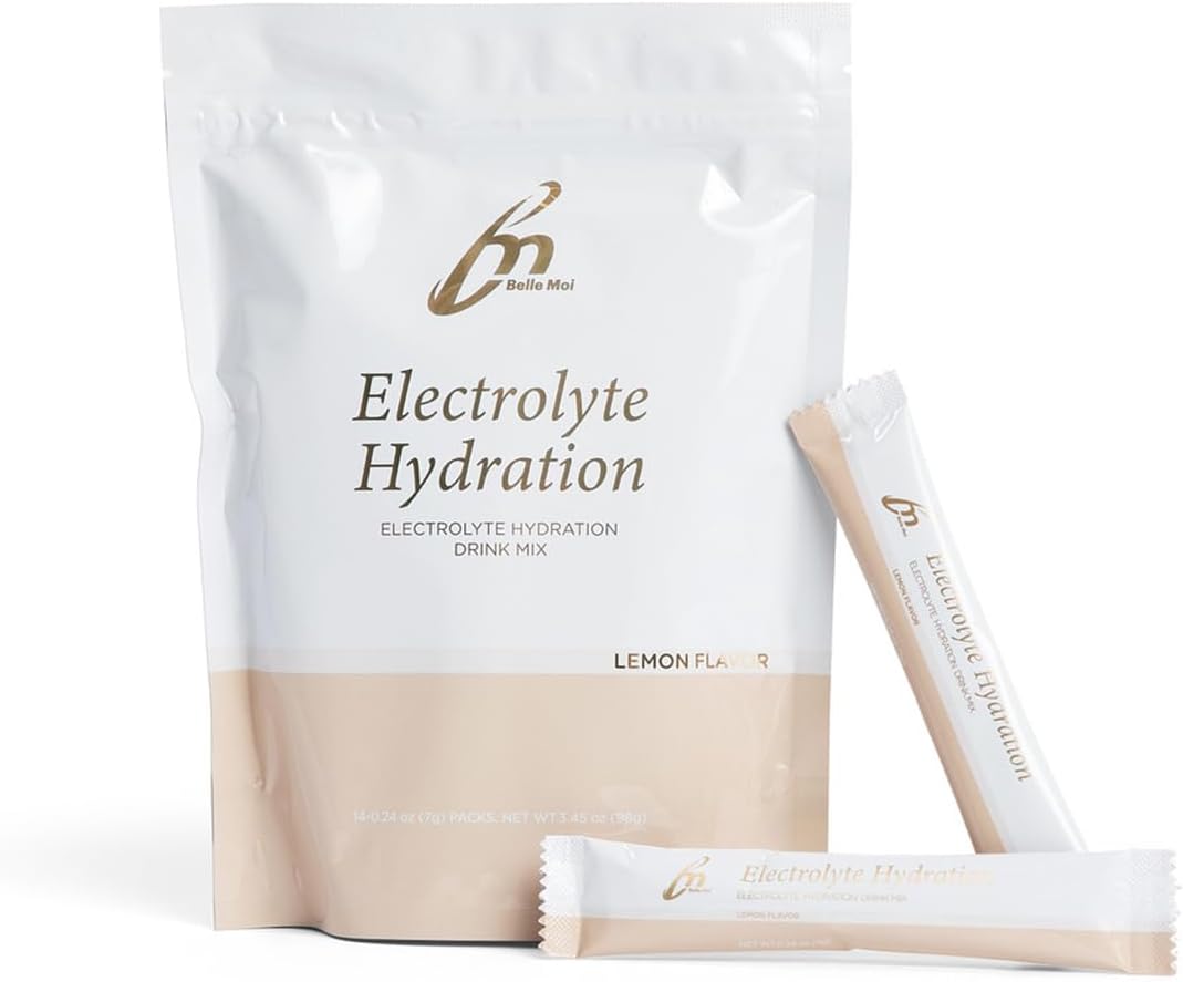 Belle Moi Lemon Flavor Electrolyte Hydration Packets - Sugar-Free Powder Drink Mix - Health & Beauty - Non-GMO - Vegan Paleo Keto - 10 Calories