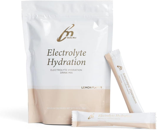 Belle Moi Lemon Flavor Electrolyte Hydration Packets - Sugar-Free Powder Drink Mix - Health & Beauty - Non-GMO - Vegan Paleo Keto - 10 Calories