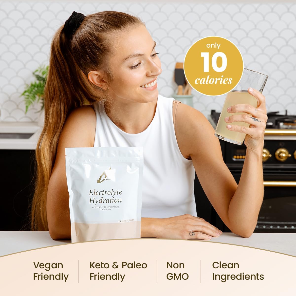 Belle Moi Lemon Flavor Electrolyte Hydration Packets - Sugar-Free Powder Drink Mix - Health & Beauty - Non-GMO - Vegan Paleo Keto - 10 Calories