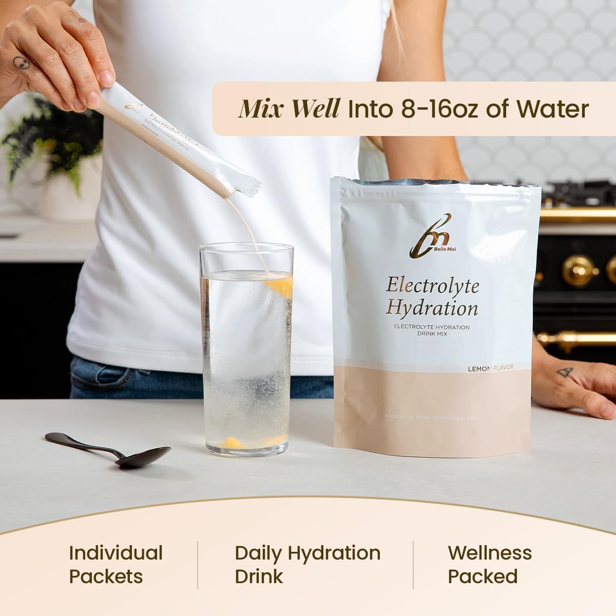 Belle Moi Lemon Flavor Electrolyte Hydration Packets - Sugar-Free Powder Drink Mix - Health & Beauty - Non-GMO - Vegan Paleo Keto - 10 Calories