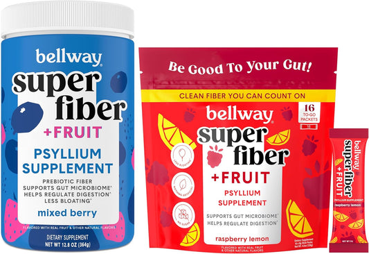 Bellway Super Fiber Powder Packets with Mixed Berry and Raspberry Lemon Fruits