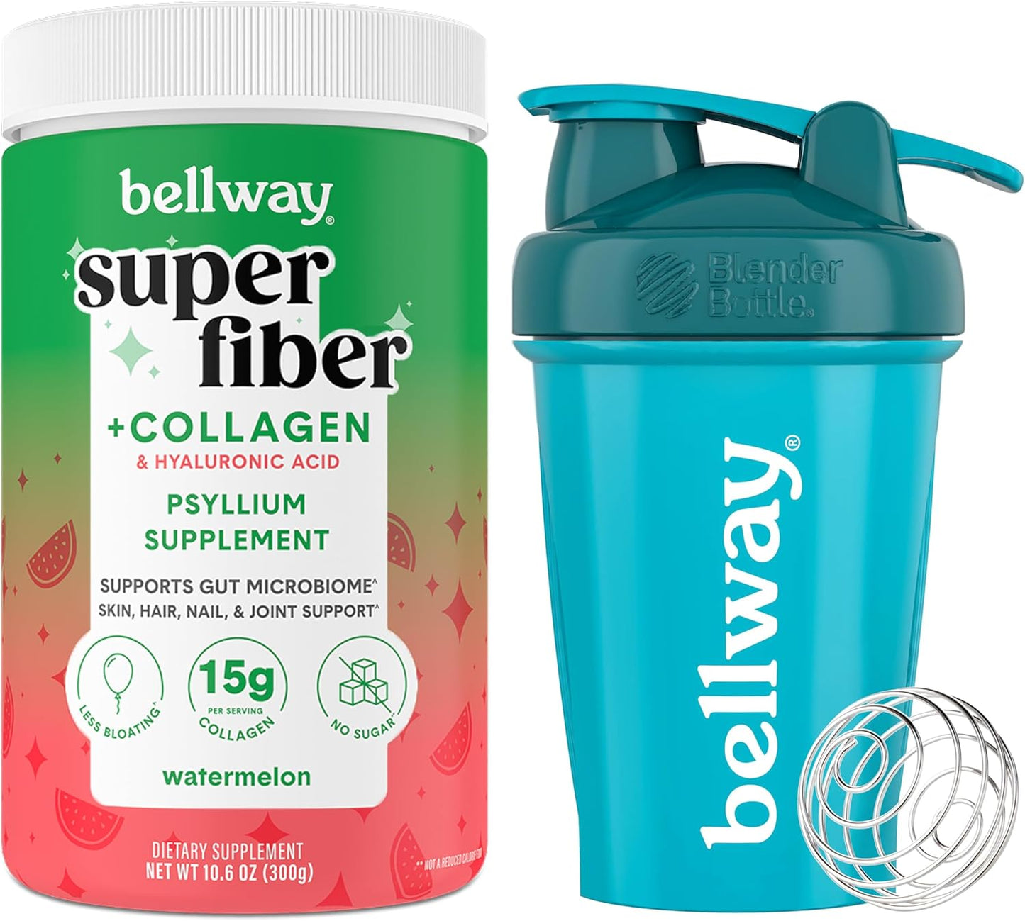 Bellway Super Fiber Powder with Collagen and Watermelon Shaker Bottle Kit