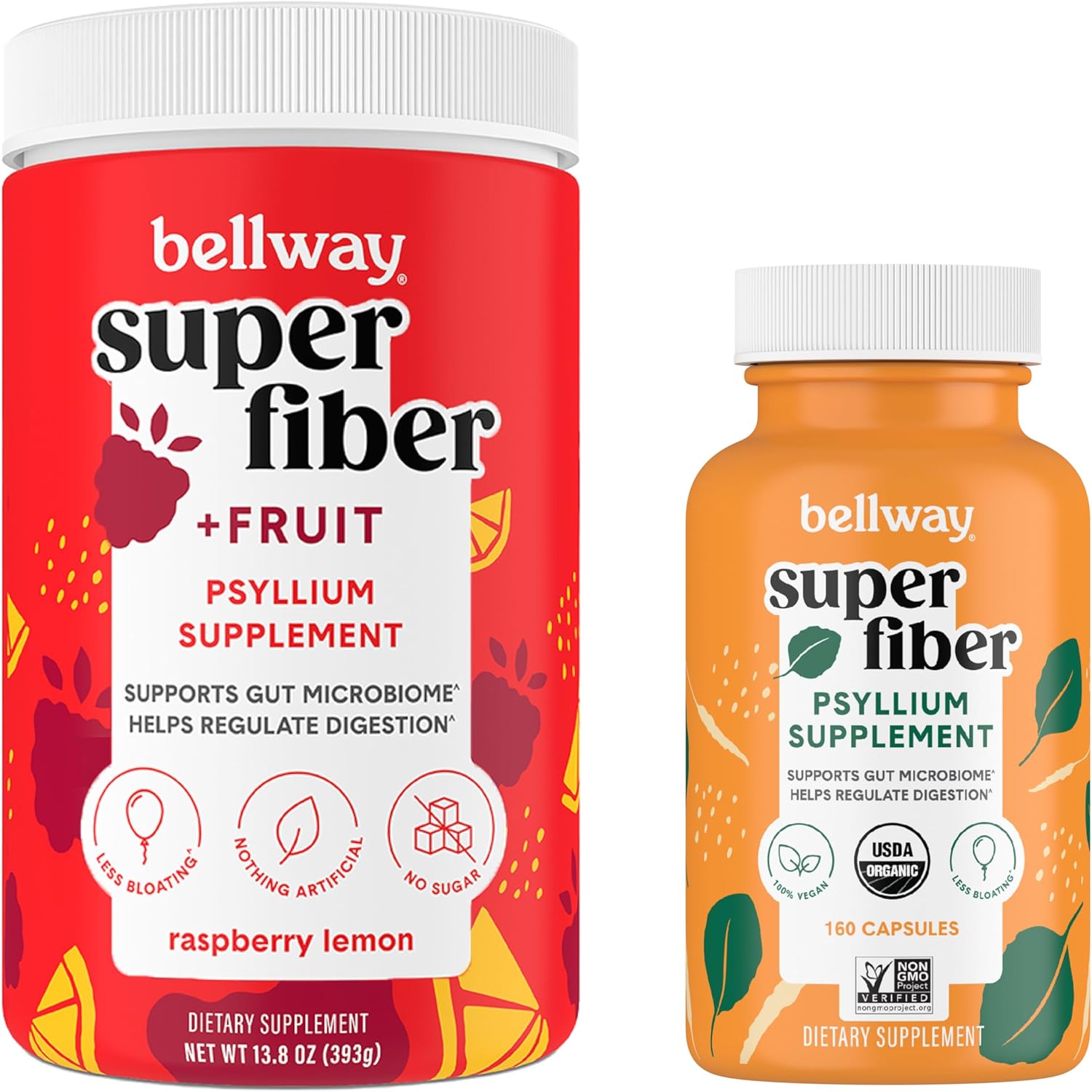 Bellway Super Fiber Powder with Raspberry Lemon Capsules - Fruit Infused Fiber Supplement