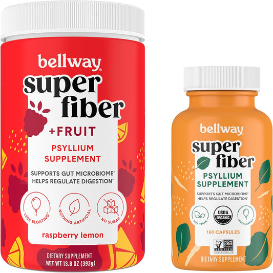 Bellway Super Fiber Powder with Raspberry Lemon Capsules - Fruit Infused Fiber Supplement