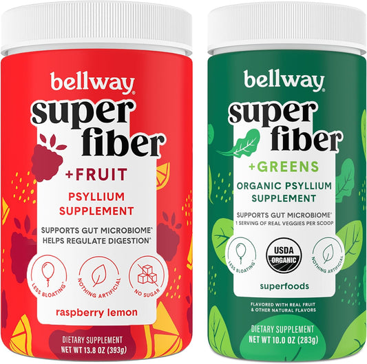 Bellway Super Fiber Powder with Raspberry Lemon Flavor and Added Greens - Boost Digestion and Overall Health