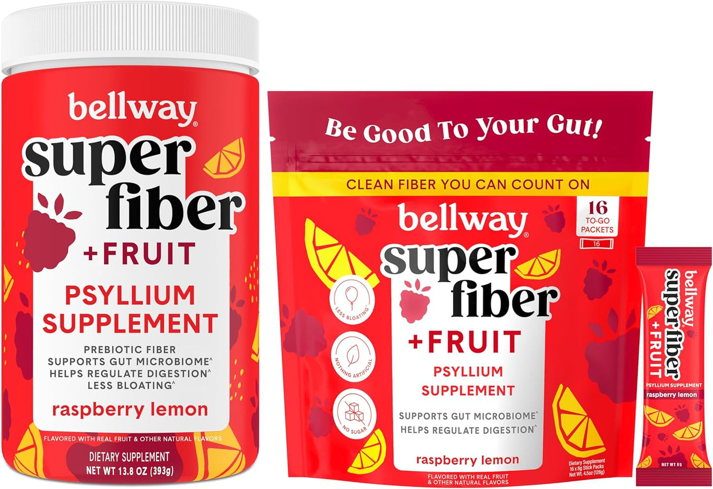Bellway Super Fiber Powder with Raspberry Lemon Flavor - Convenient Packets for Daily Fiber Intake