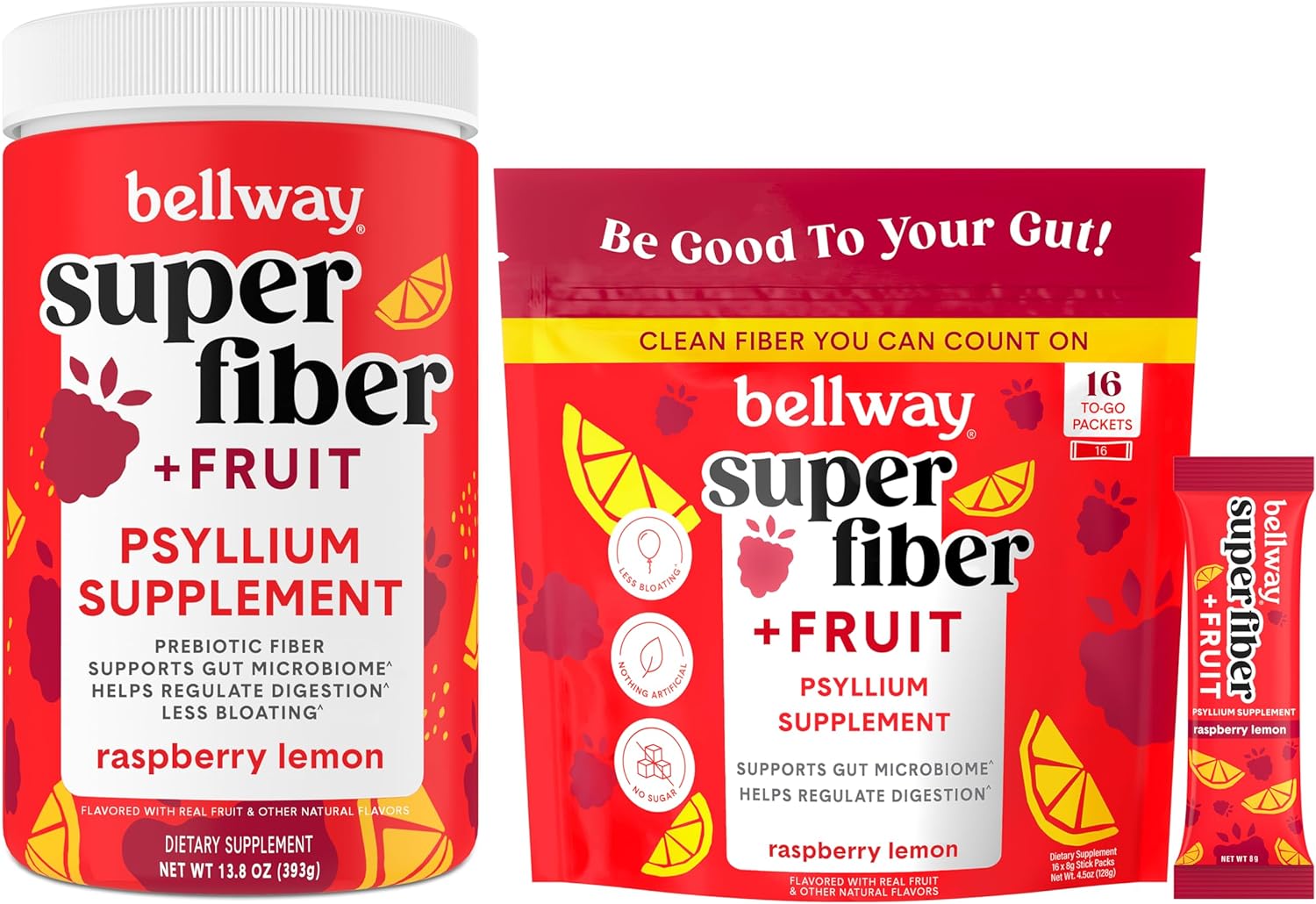 Bellway Super Fiber Powder with Raspberry Lemon Flavor - Convenient Packets for Daily Fiber Intake