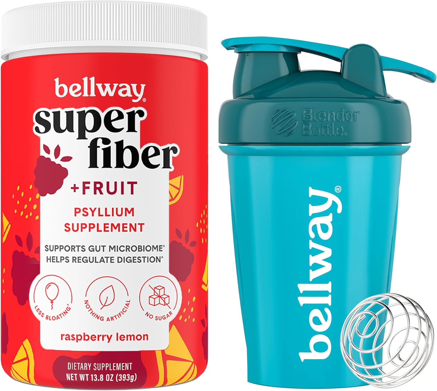 Bellway Super Fiber Powder with Raspberry Lemon Shaker Bottle - Bundle Deal for Easy Mixing and On-the-Go Convenience