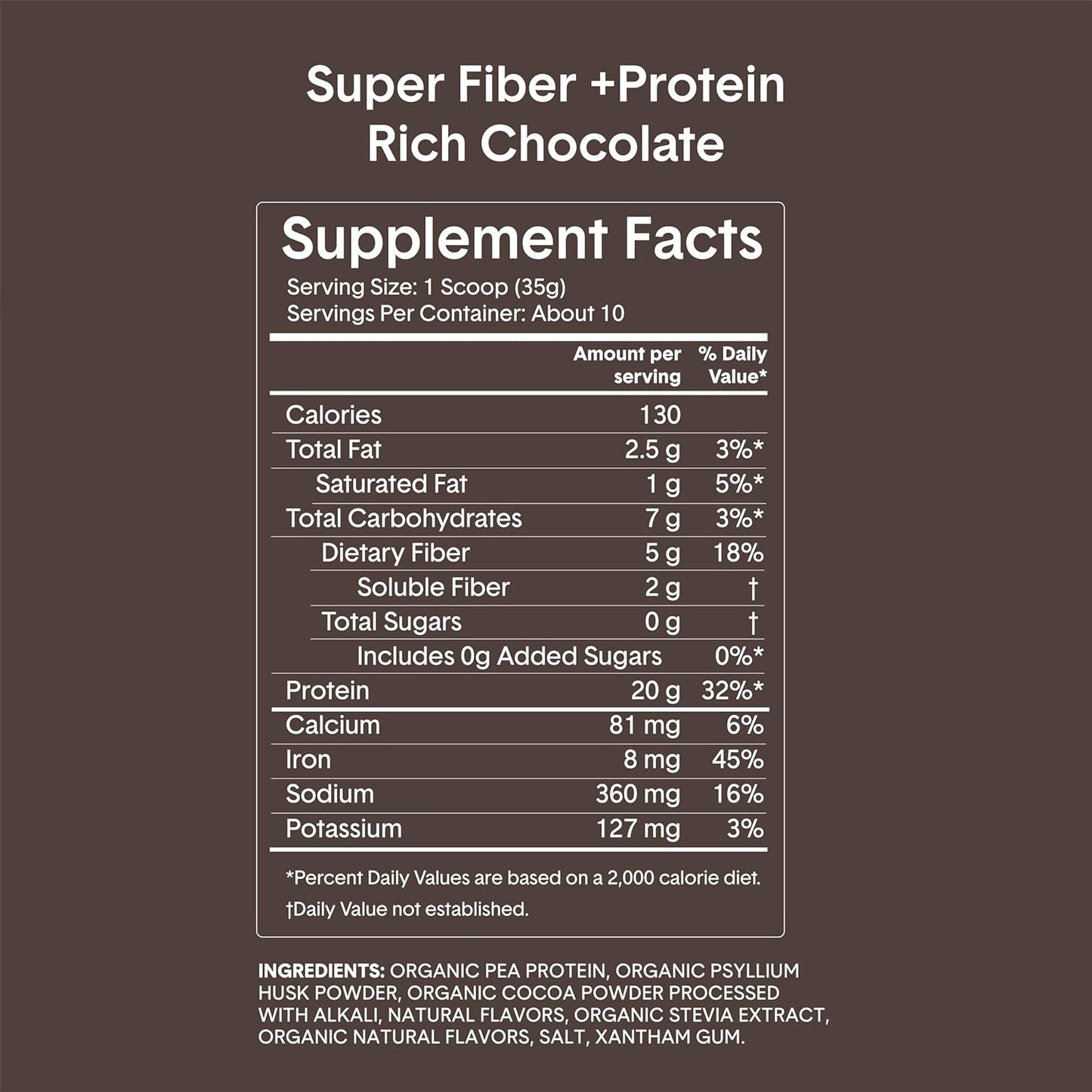 Bellway Super Fiber + Protein Powder: Rich Chocolate, 12.7 oz - Organic Sugar-Free Psyllium Husk Fiber Supplement with 20g Plant Protein