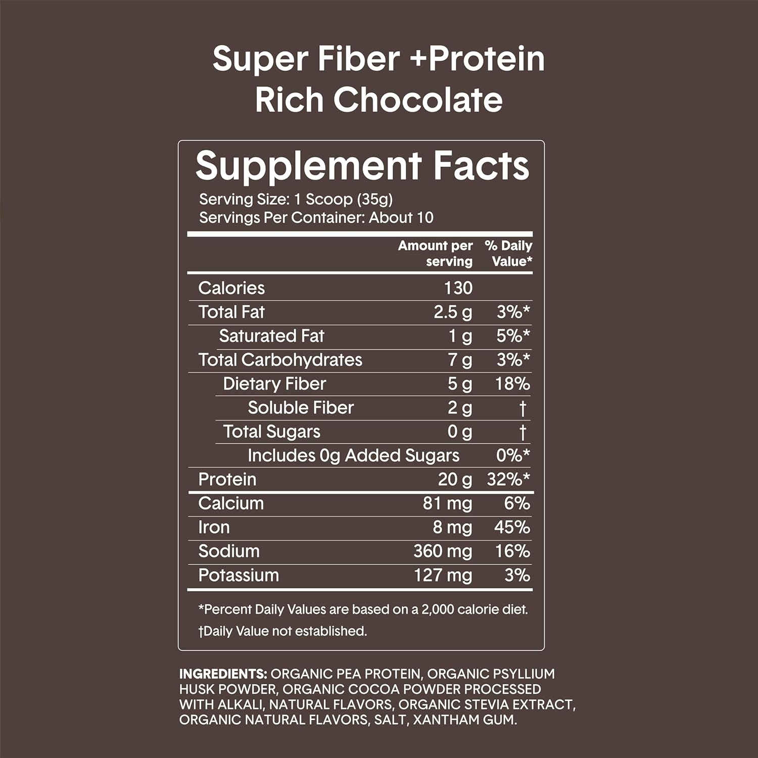 Bellway Super Fiber + Protein Powder: Rich Chocolate, 12.7 oz - Organic Sugar-Free Psyllium Husk Fiber Supplement with 20g Plant Protein