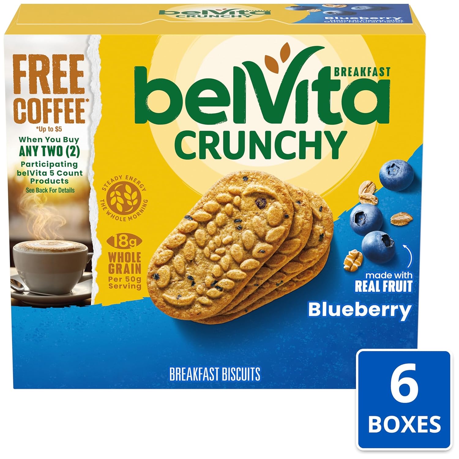 belVita Blueberry Breakfast Biscuits - 30 Packs, 6 Boxes, 4 Biscuits Per Pack