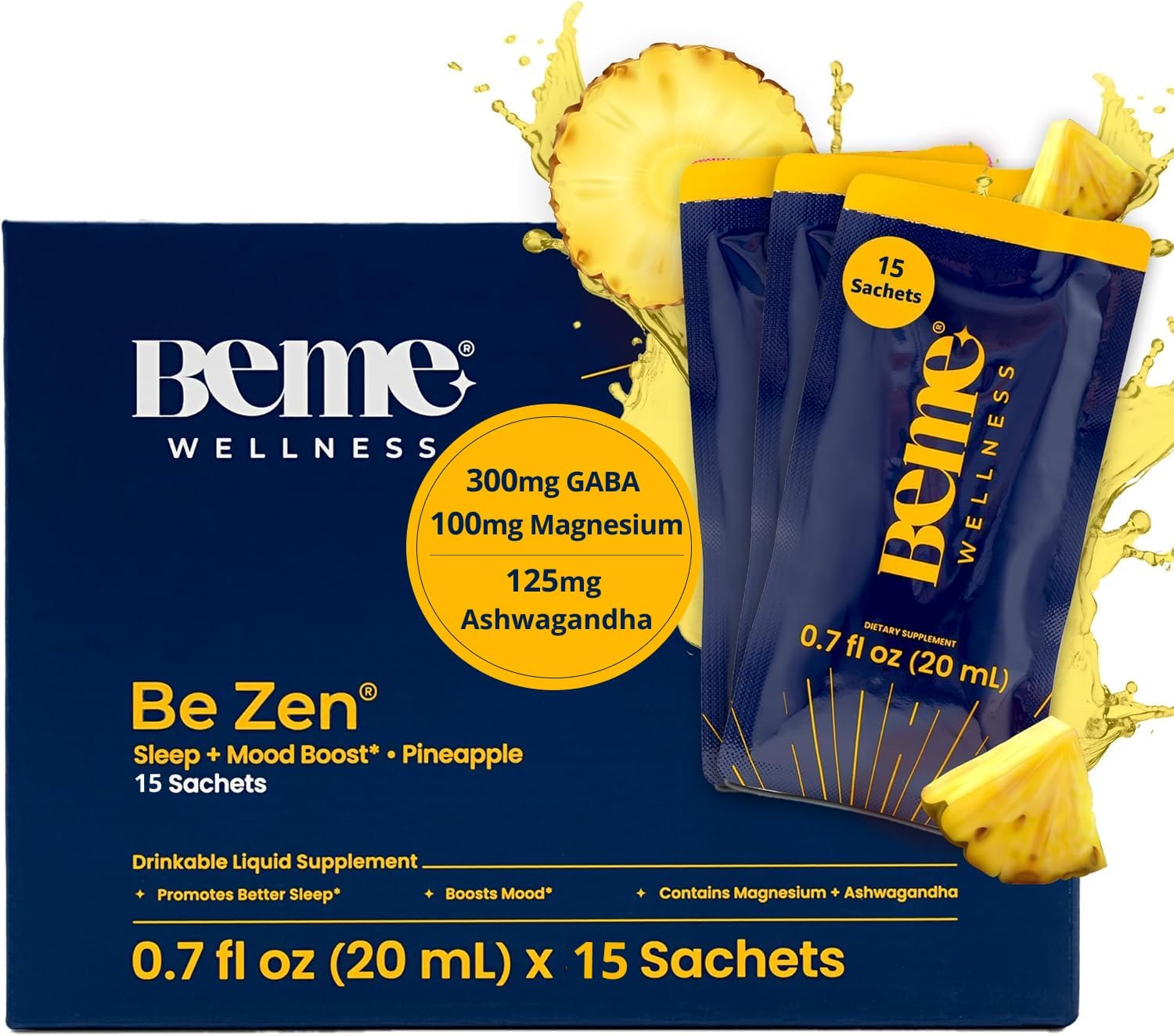 BeMe Be Zen Magnesium Sleep Drink - Relaxing Liquid Supplement with Magnesium Glycinate, L-Theanine, Ashwagandha, GABA & Chamomile for Sleep