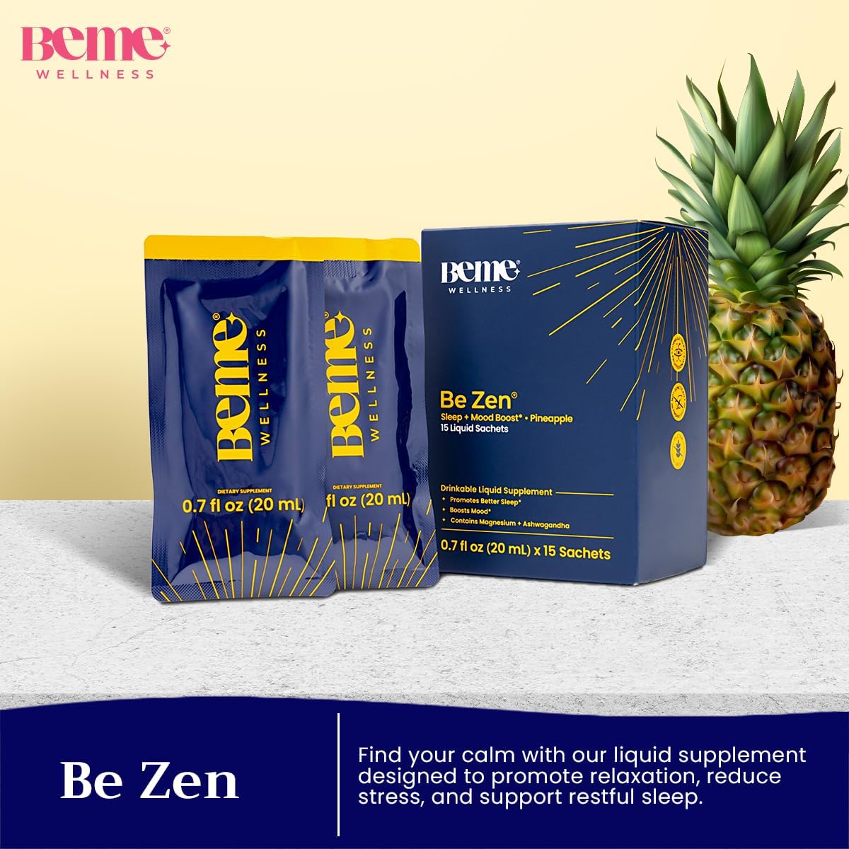 BeMe Be Zen Magnesium Sleep Drink - Relaxing Liquid Supplement with Magnesium Glycinate, L-Theanine, Ashwagandha, GABA & Chamomile for Sleep