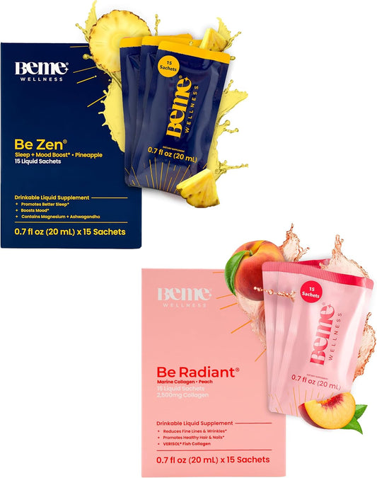 BeMe BeRadiant Peach & BeZen Liquid Collagen + Magnesium Glycinate L-Theanine Bundle