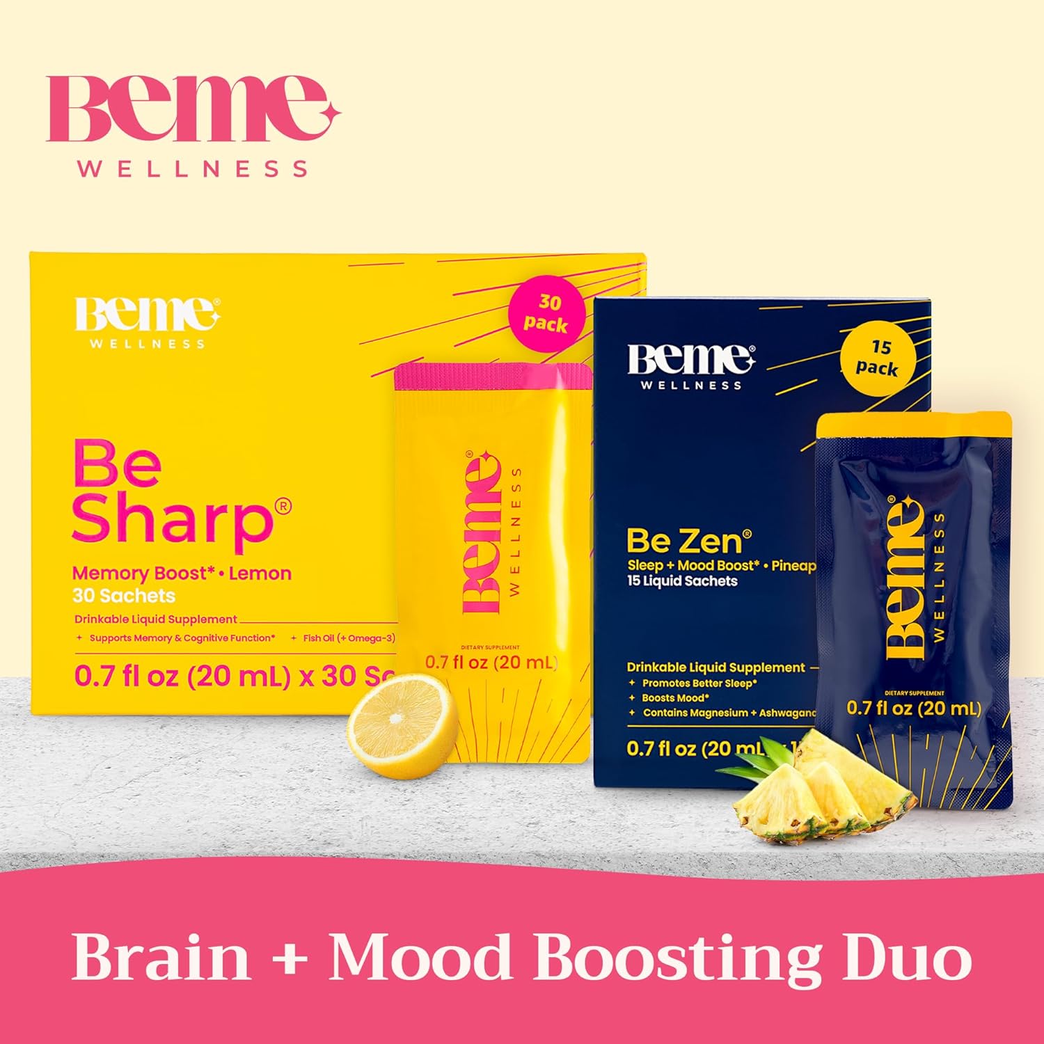 BeMe BeSharp & BeZen Liquid Bundle - Omega-3 and Magnesium Glycinate L-Theanine Supplements