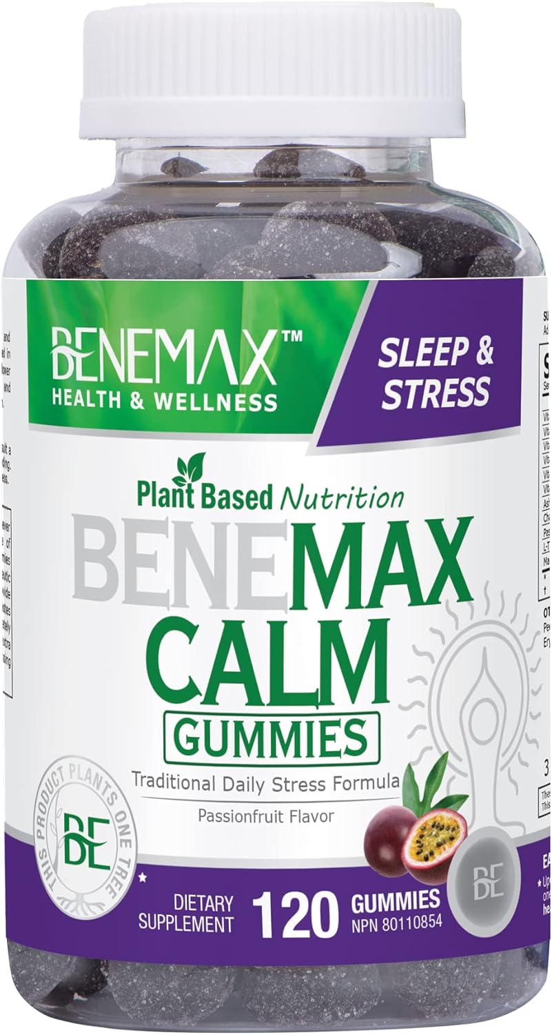 Benemax Calm Gummies with Ashwagandha, Magnesium, L-Theanine for Relaxation and Sleep - Vegan, Gelatin-Free, Gluten-Free - 120 Gummies