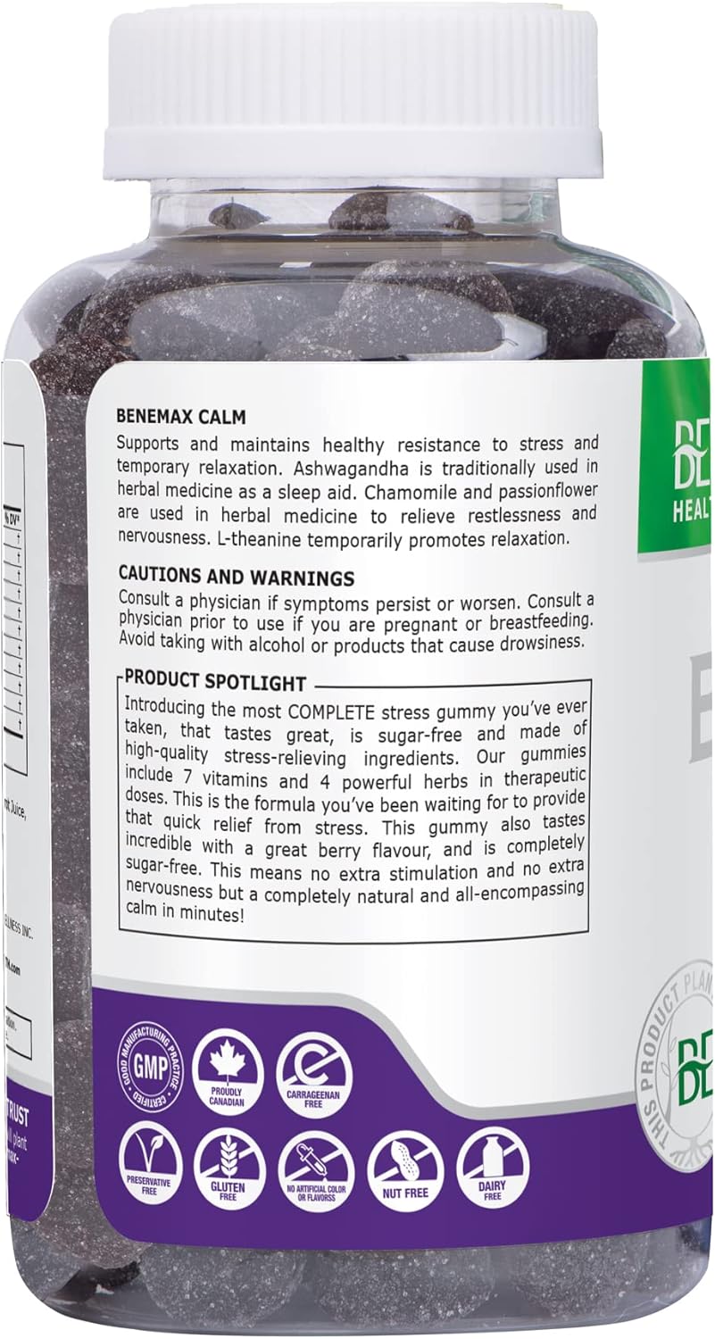 Benemax Calm Gummies with Ashwagandha, Magnesium, L-Theanine for Relaxation and Sleep - Vegan, Gelatin-Free, Gluten-Free - 120 Gummies