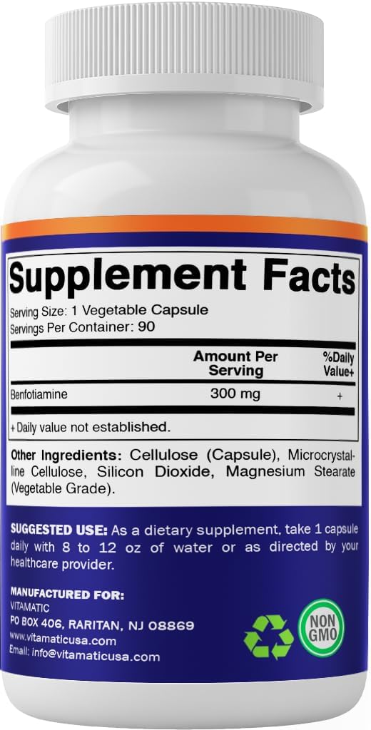 Benfotiamine 300 mg Vegetarian Capsules - Fat Soluble Vitamin B1 Supplement (270 Count)