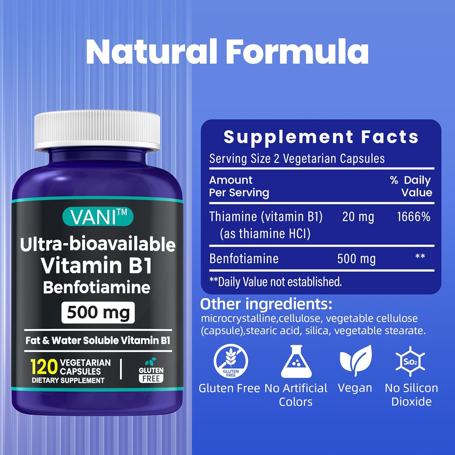 Benfotiamine 500mg with Vitamin B1, Fat Soluable Supplement - 120 Capsules