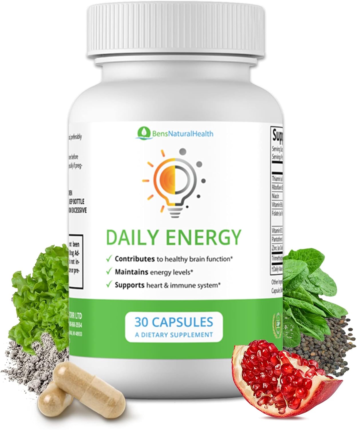 Ben's Natural Health Vitamin B Complex Energy Supplements with TMG - Daily Multivitamin for Energy, Memory, and Mood Support - Herbal Vitamins for Women - 30 Day Supply