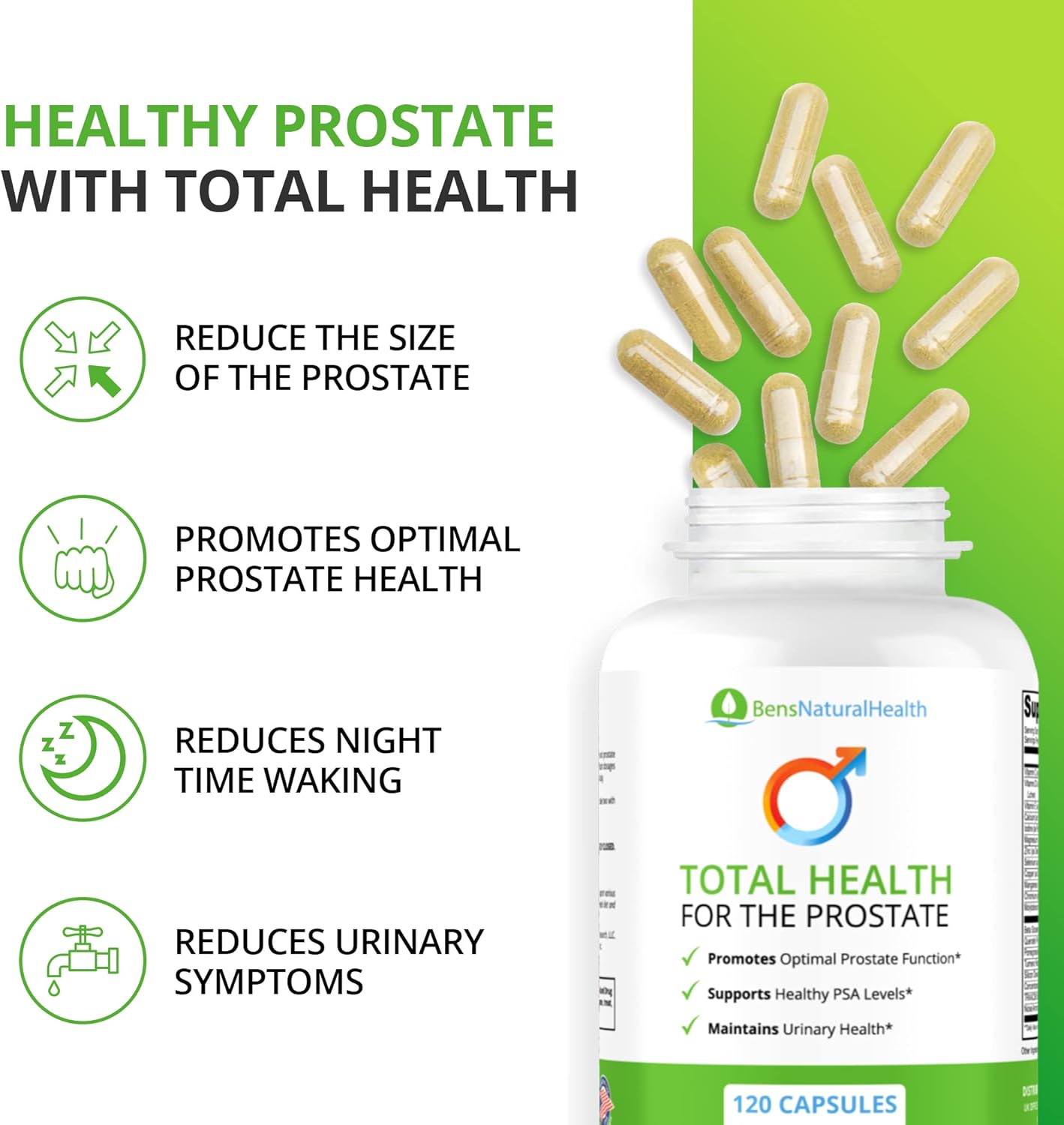 Ben's Total Health Prostate Supplements for Men with Beta Sitosterol - 360 Capsules | Promotes Prostate Health and Relief